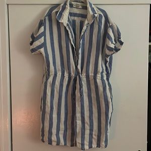 Linen striped drawstring dress
